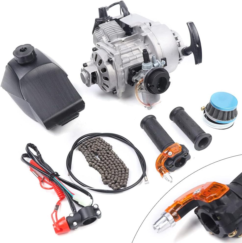 CHUNILLE Kit de motor de motor de 49 CC de 2 tiempos con tanque de combustible de un solo cilindro para mini bicicleta, motocicleta, cuatrimoto,