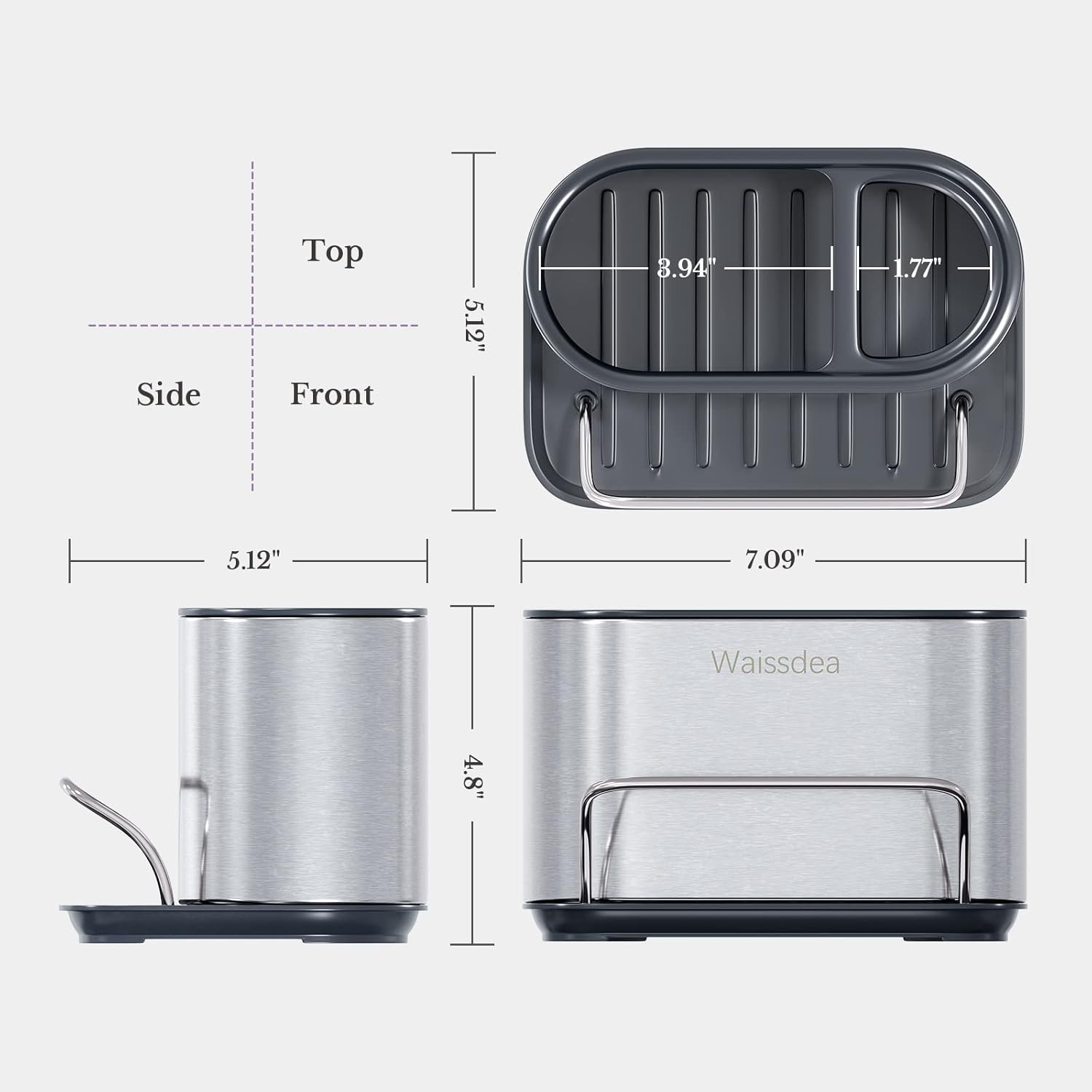 Dispensador de jabón para fregadero de cocina, organizador de fregadero de cocina, soporte de esponja de acero inoxidable, fácil de limpiar, bandeja