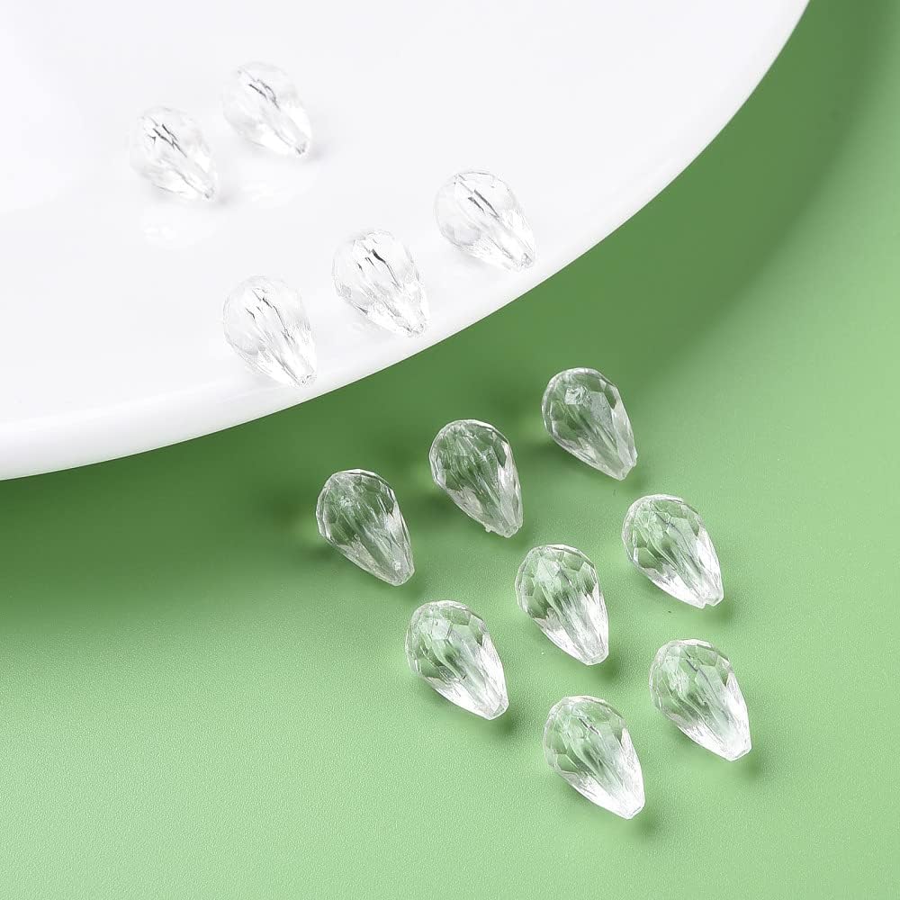 Beadthoven – 1338 cuentas de acrílico facetadas con forma de lágrima transparente, cuentas colgantes de cristal con forma de gota de agua, cuentas