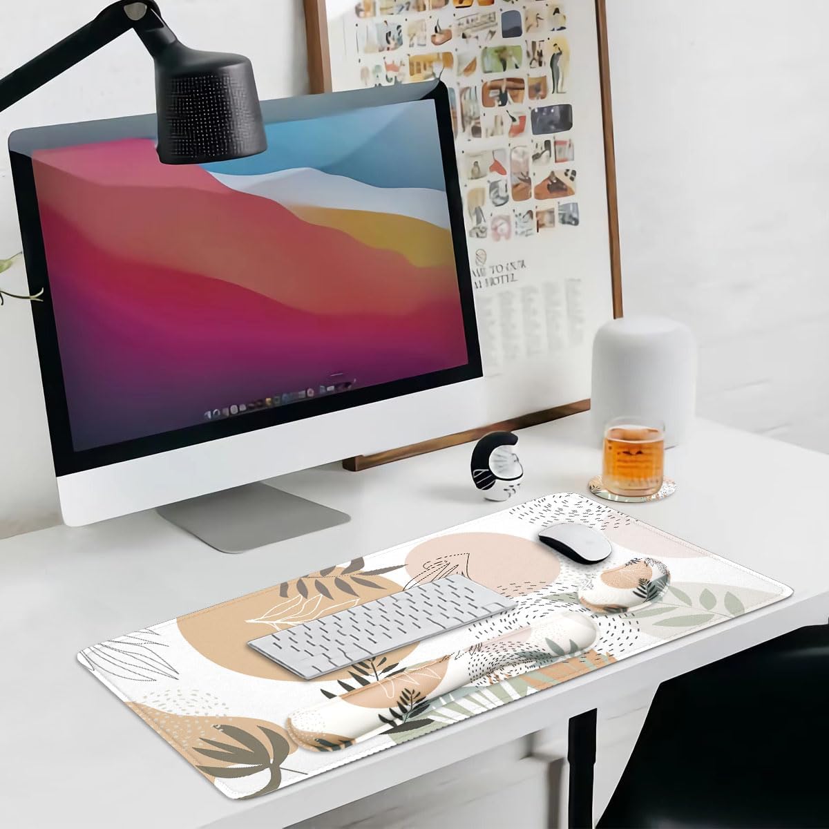 Juego de alfombrillas de mouse grandes, alfombrilla de mouse extendida para juegos + soporte para reposamuñecas para teclado, minimalista