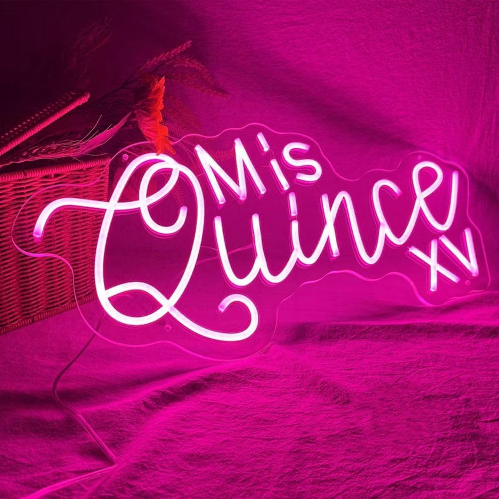 Mis Quince – Letrero de neón LED de quinceañera personalizado para decoración de pared, letrero de neón rosa Mis XV años, arte de pared, letreros de