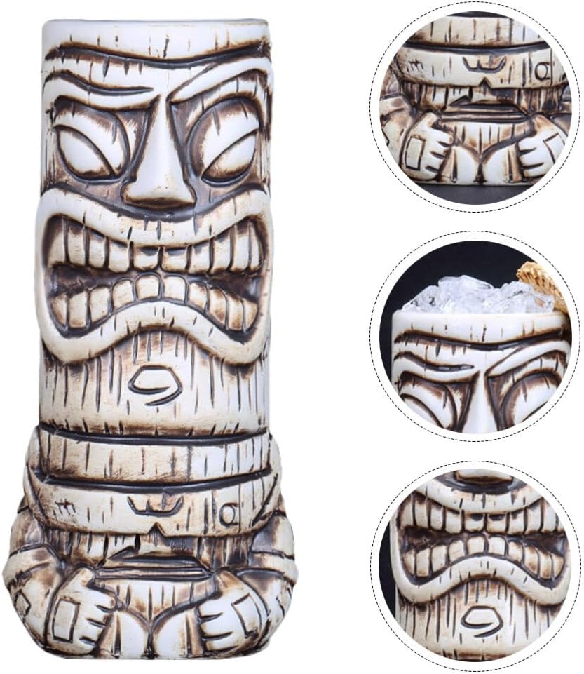 NUOBESTY Taza de café de cerámica Tiki de 17.9 fl oz, tazas de cóctel, tazas de cerámica hawaiana para fiesta, vasos tropicales para boda,