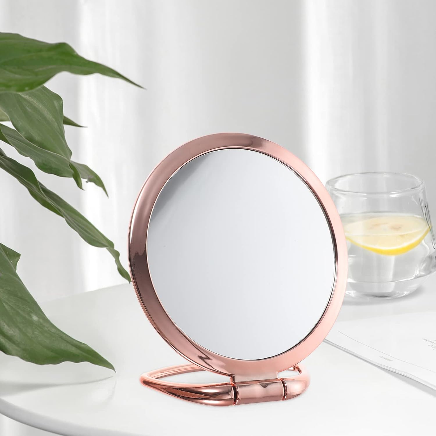 FOMIYES Espejo cosmético de viaje, espejo de mano plegable de doble cara, espejo de tocador de maquillaje de doble cara, espejo de escritorio para