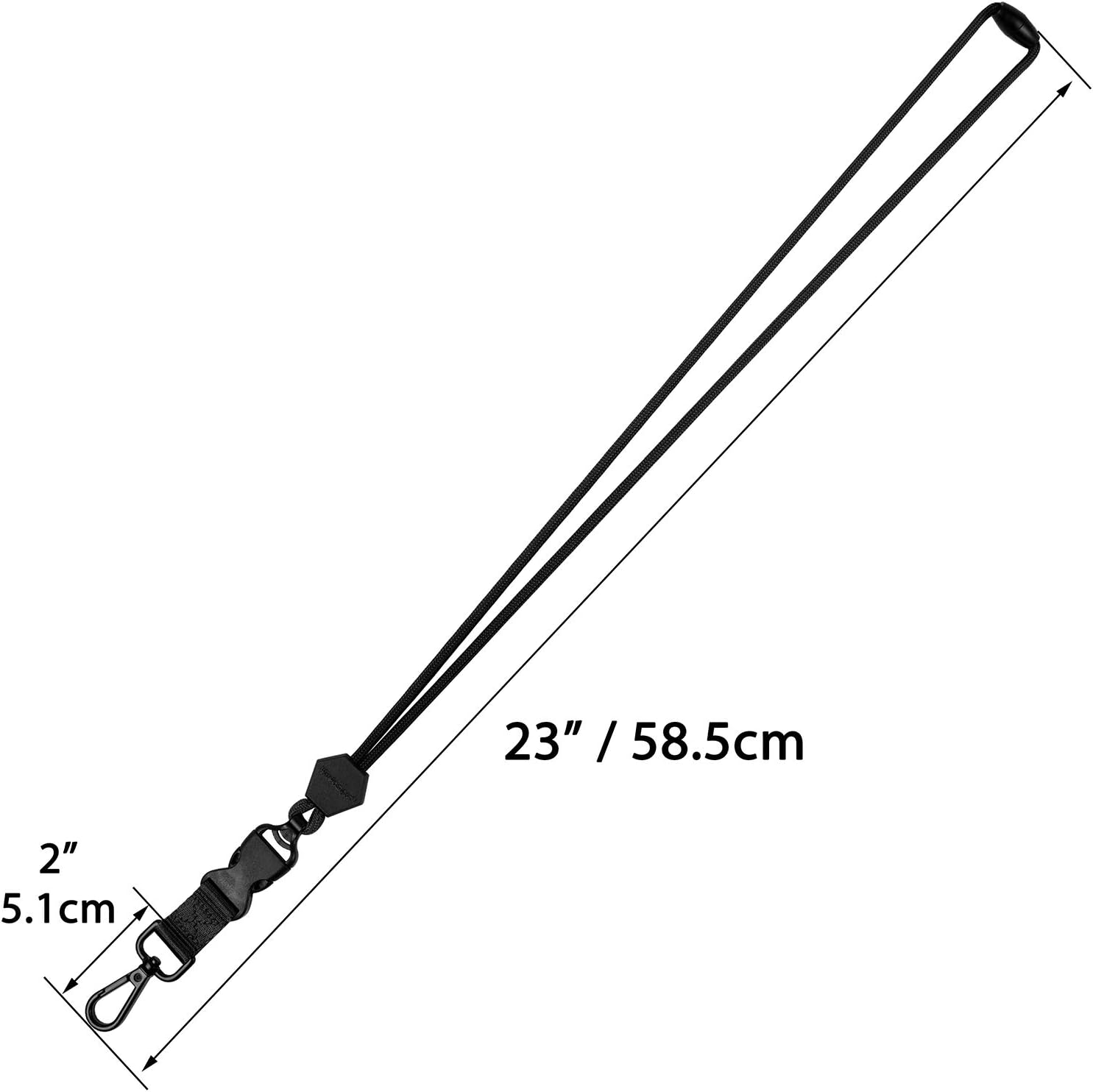 Wisdompro Paquete de 2 cordones redondos duraderos de 23 pulgadas con hebilla de seguridad, hebilla desmontable y gancho de metal para tarjetas de