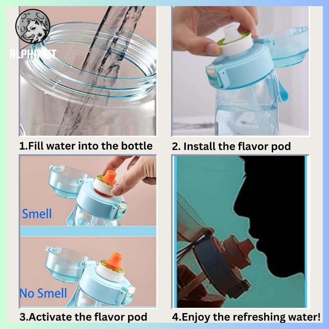 Botella de agua perfumada, botella de agua con cápsulas de sabor, botella de agua para niños en la escuela, botella de agua negra (negro – 1 botella