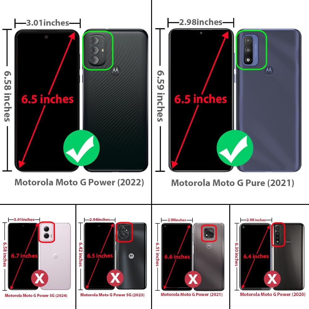 TJS Funda compatible con Motorola Moto G Pure 2021 Moto G Power 2022 con protector de pantalla de vidrio templado, anillo de metal, soporte