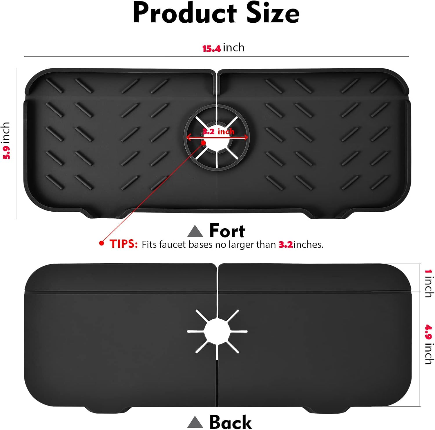 SKitchen – Protector contra salpicaduras para fregadero de 15.4 x 5.5 pulgadas, protector de salpicaduras mejorado para grifo con drenaje