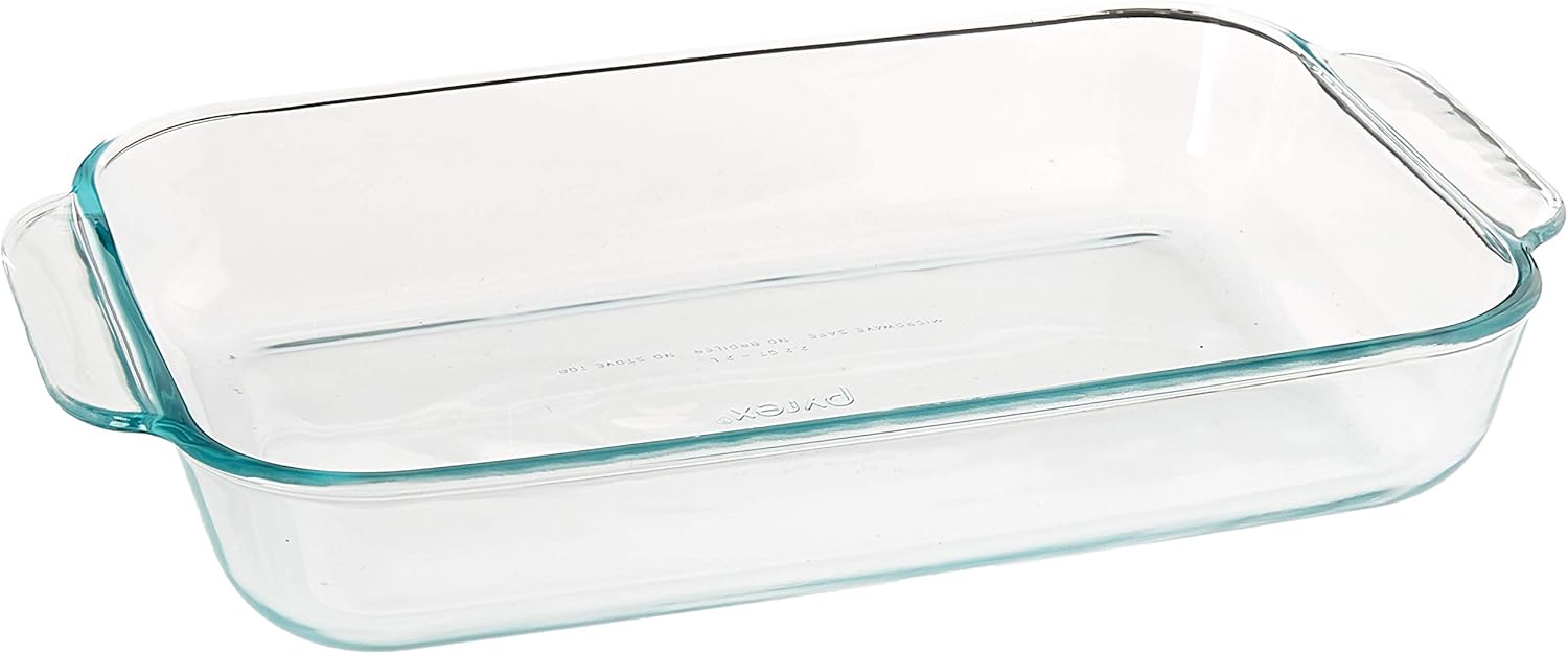 Pyrex, Clear Basics – Plato para hornear oblonga de vidrio de 2 cuartos de galón, 11.1 pulgadas x 7.1 pulgadas x 1.7 pulgadas, rectangular de 2
