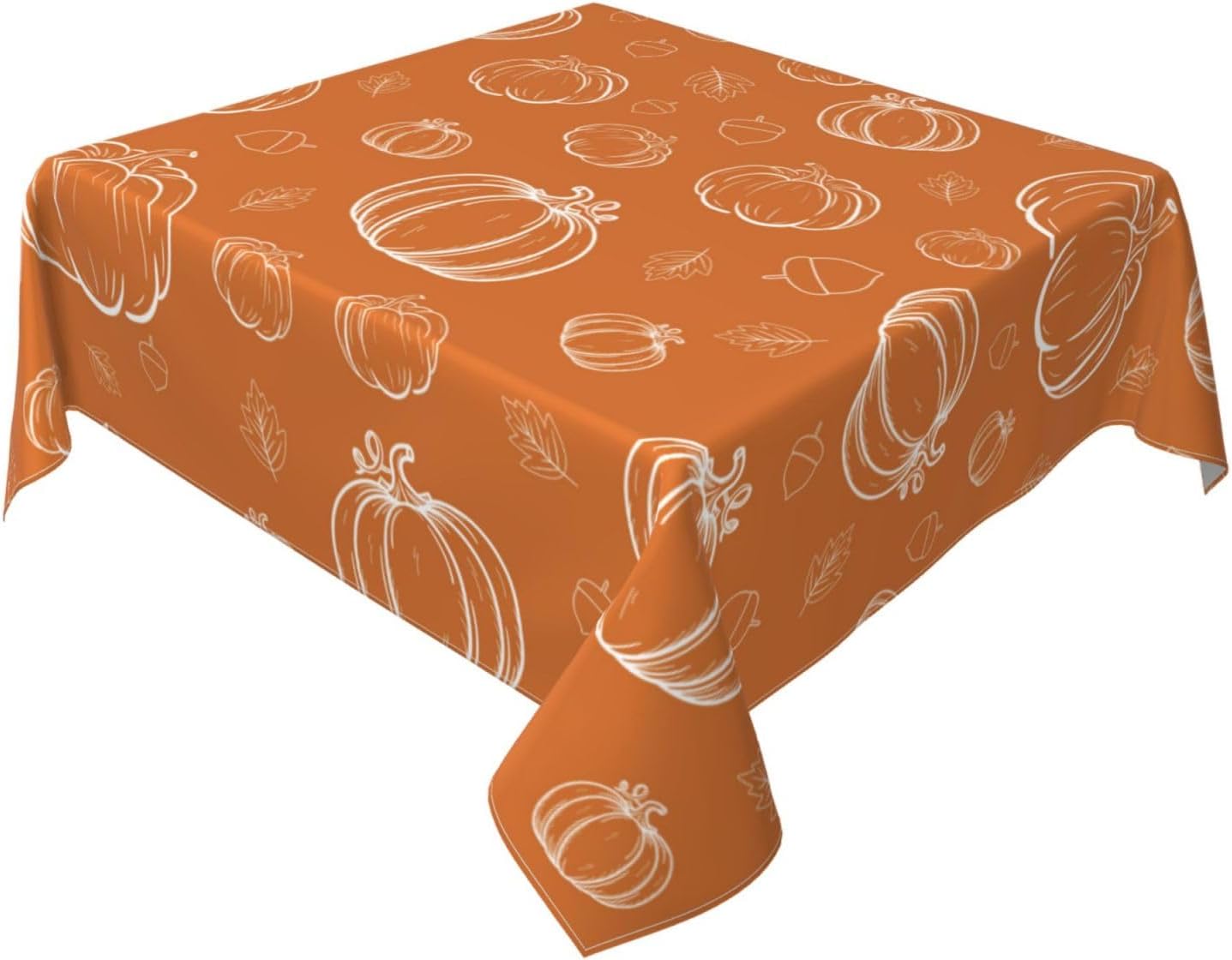 AGAYNA Mantel cuadrado de otoño de 54 x 54 pulgadas, calabazas blancas naranja quemado, mantel de poliéster resistente a las manchas, mantel de