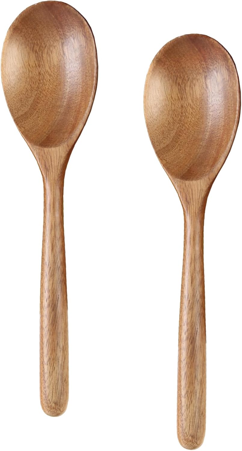 2 cucharas de madera de acacia para cocinar, cucharas de cocina de acabado liso de 12 pulgadas, cucharas de madera de agarre cómodo para cocinar,