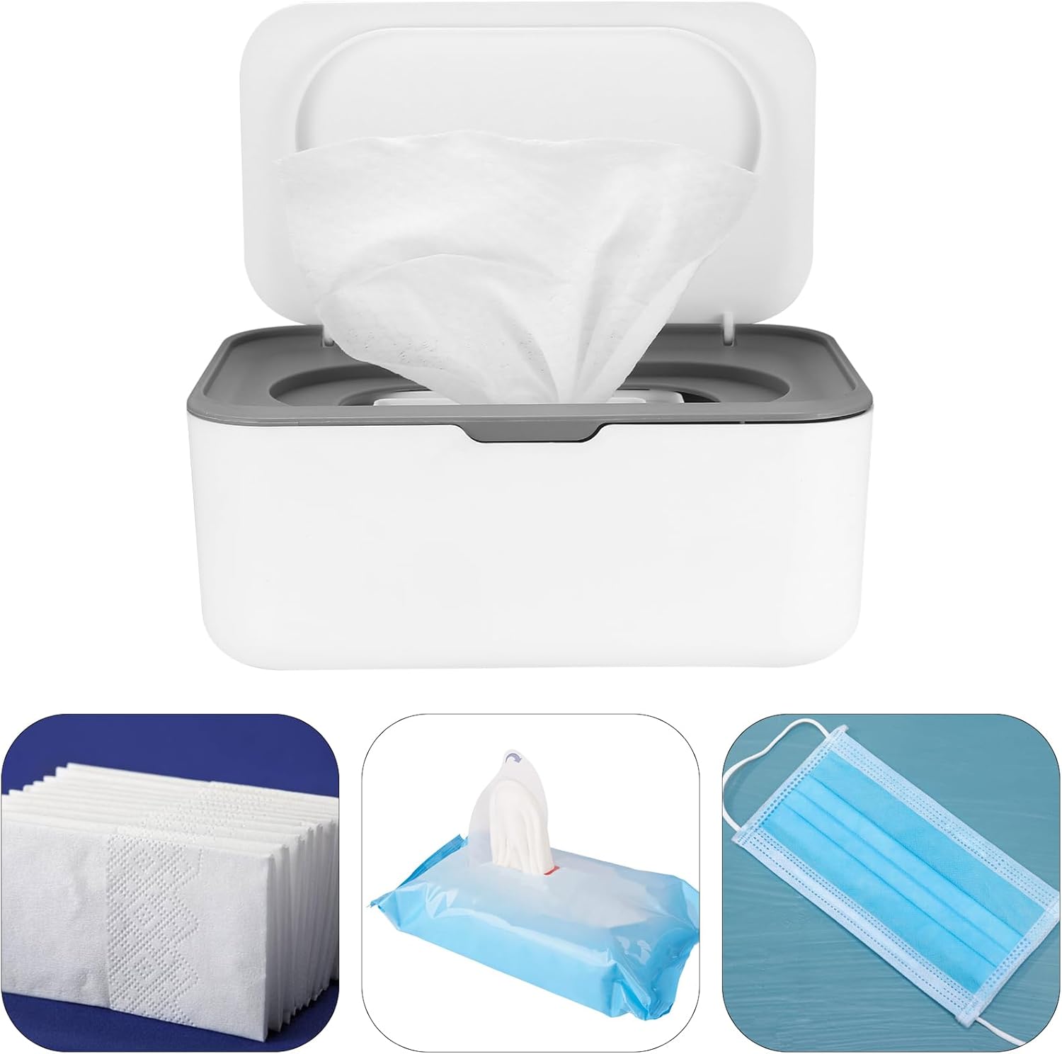 Caja dispensadora de toallitas húmedas, caja de almacenamiento de servilletas, caja de papel higiénico a prueba de polvo con tapa, dispensador de