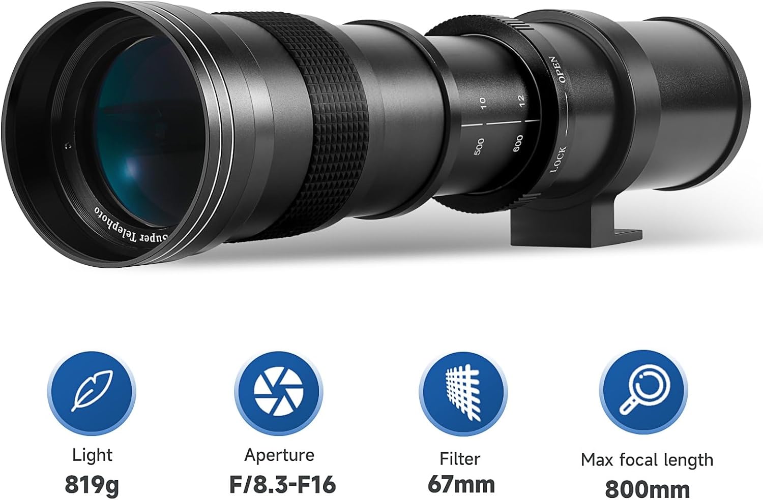 JINTU Lente de cámara sin espejo de enfoque manual de 16.535-31.496 in f8.3 apto para cámara Sony E Mount A6600 A6500 ZV-E10 A7IV A6400 A7II A7SIII