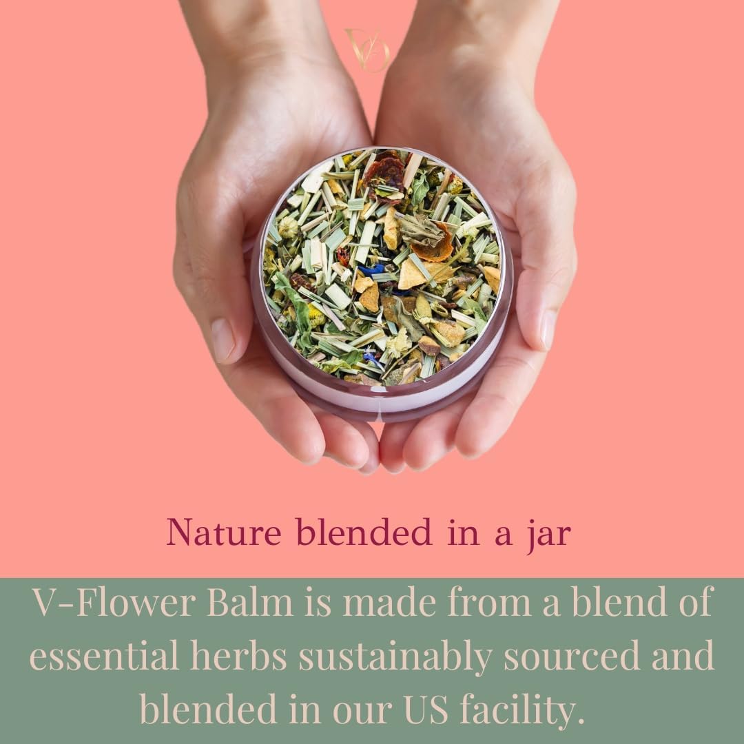 V-Ology V-Flower Balm – Bálsamo orgánico vulva, alivia la sequedad femenina, picazón, enrojecimiento, ardor, olor, rozaduras e irritación,