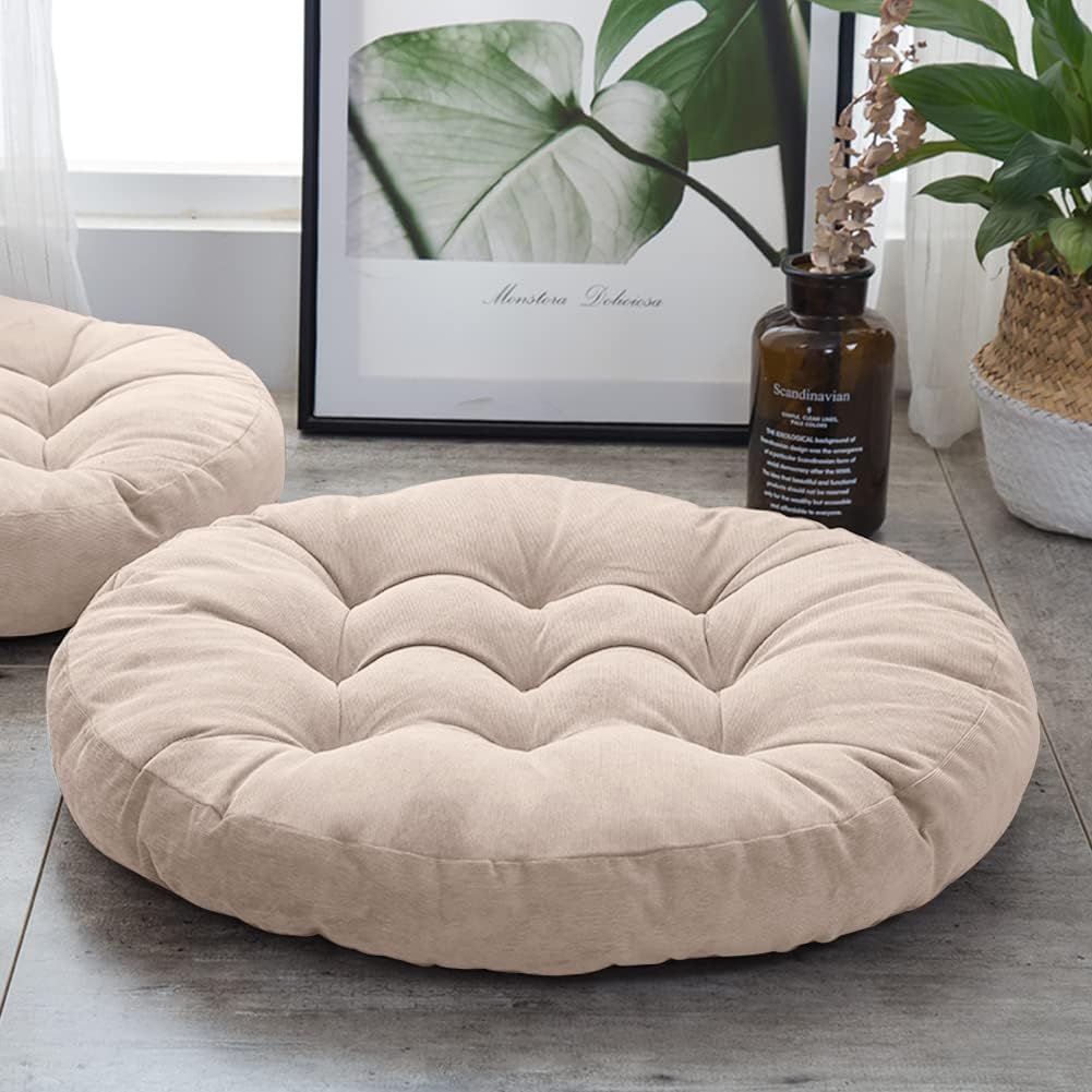 Tiita Juego de 2 cojines redondos para sillas de oficina, 22 x 22 pulgadas, para exteriores, para adultos, sentados, patio, jardín, beige