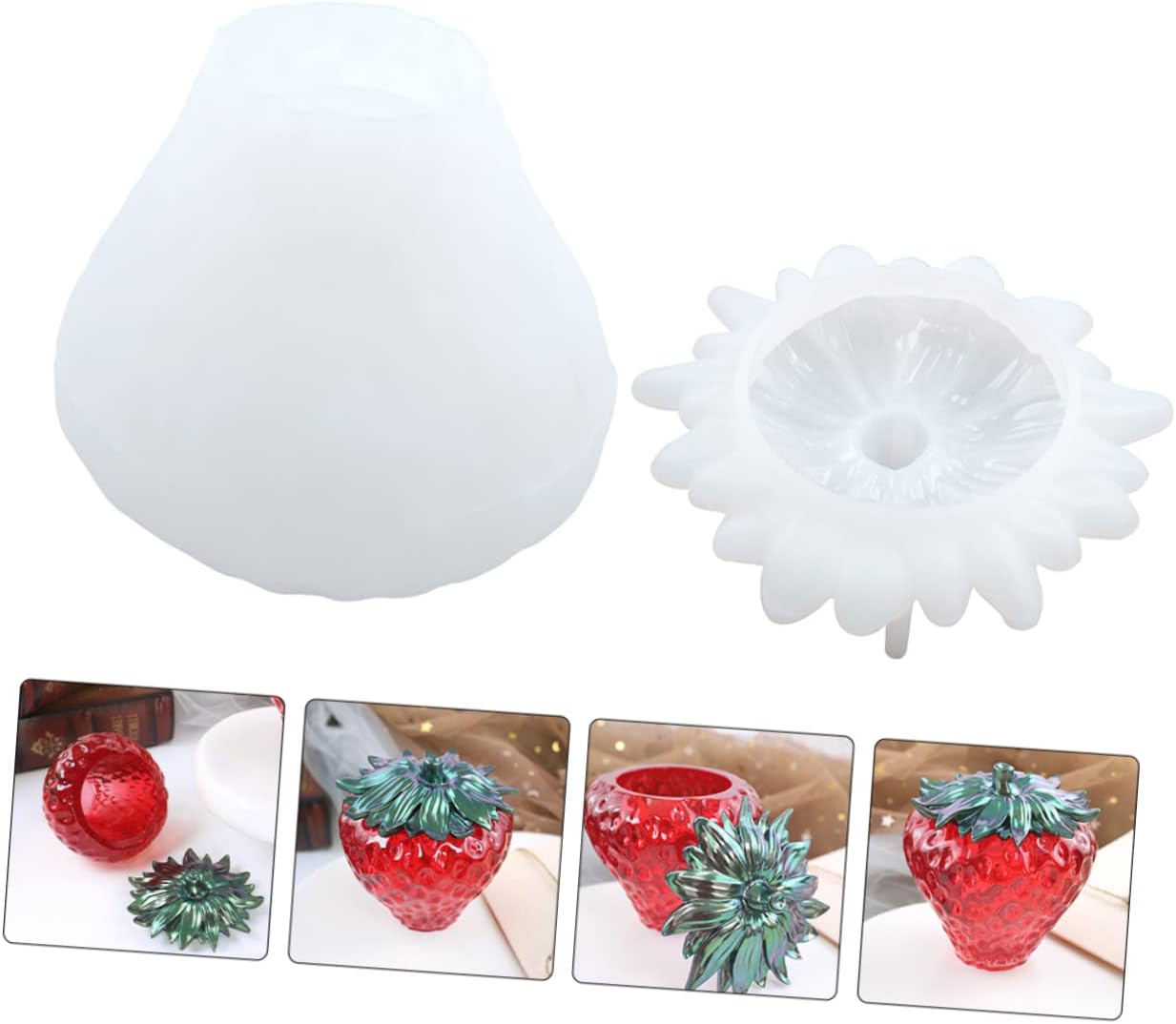 SEWACC 4 Sets Strawberry Storage Mold Fruit jar Mold Bottle Storage jar Silicone molding DIY Crafts Mold DIY Glasses Mold Fruit jar Holder Mold