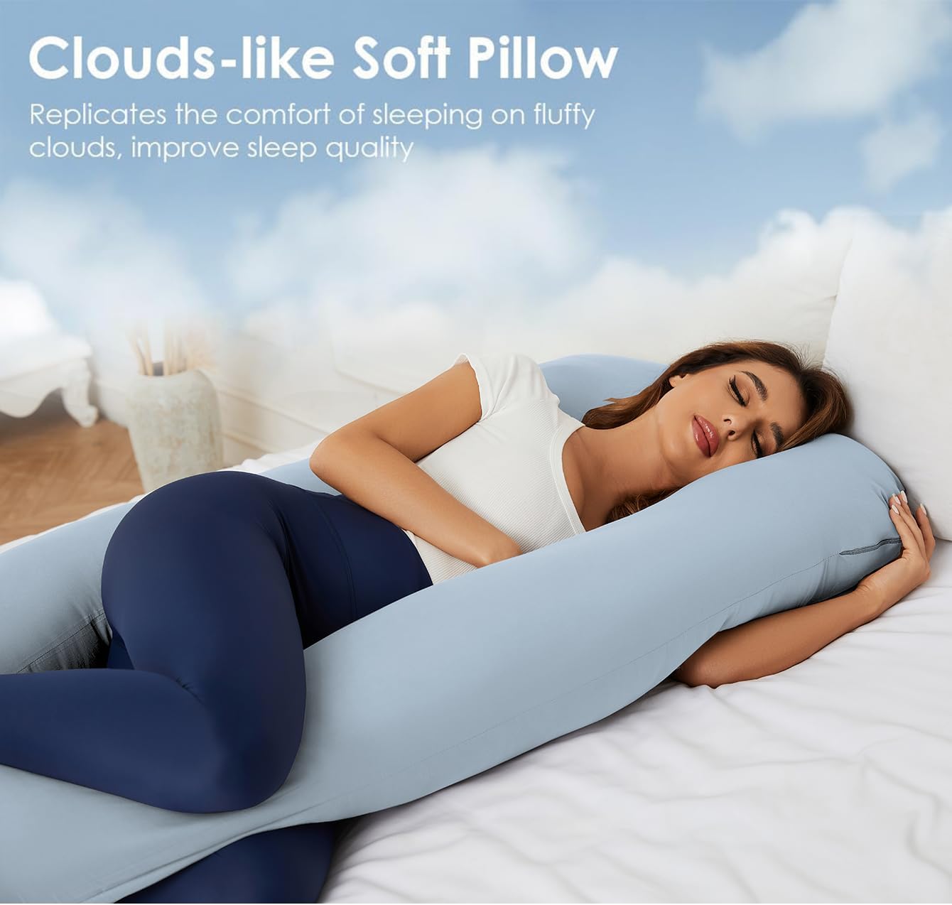 Almohadas de embarazo, almohada de maternidad de cuerpo completo en forma de U con funda extraíble, soporte para espalda, piernas, vientre, caderas