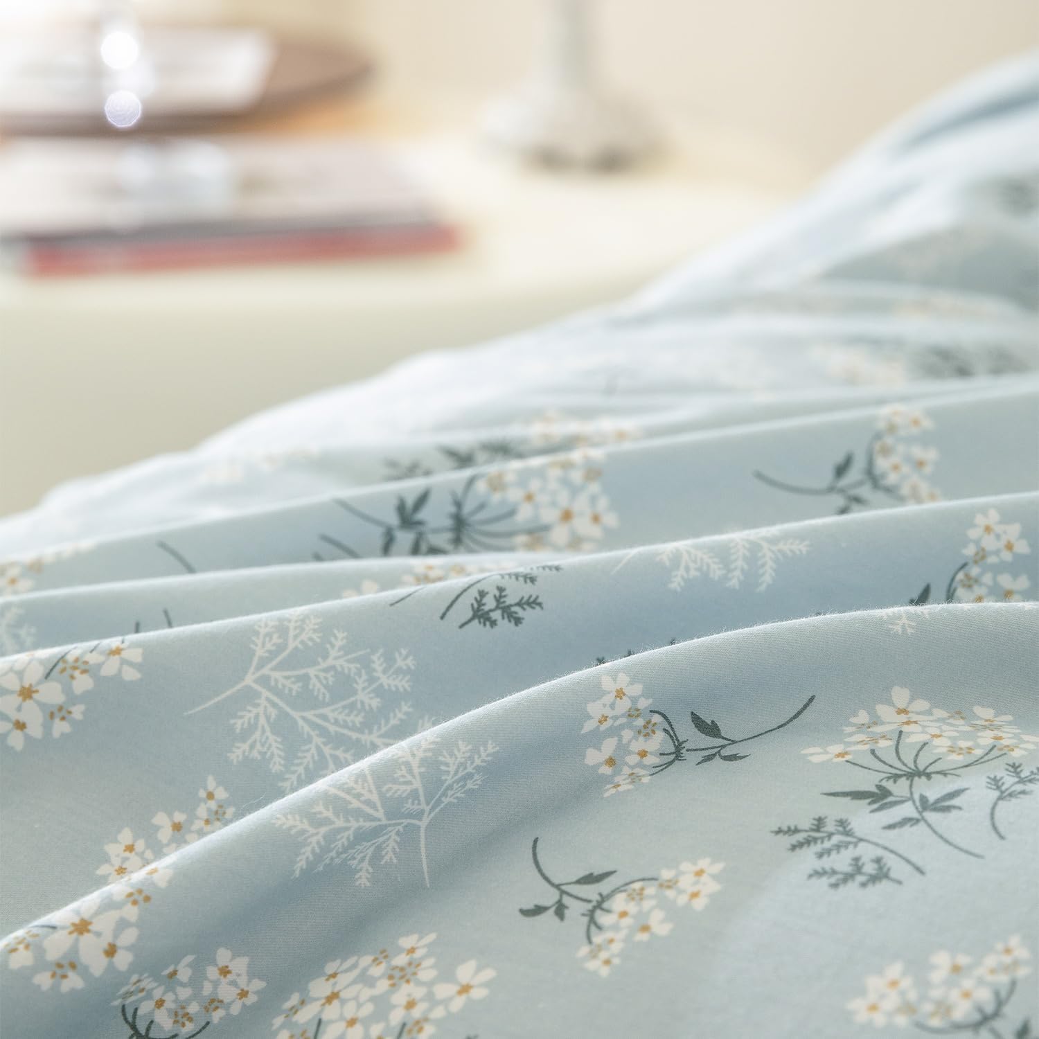 Juego de fundas de edredón tamaño Queen floral, 100% algodón, elegante juego de ropa de cama de flores tamaño Queen, 3 piezas, estilo jardín, azul y