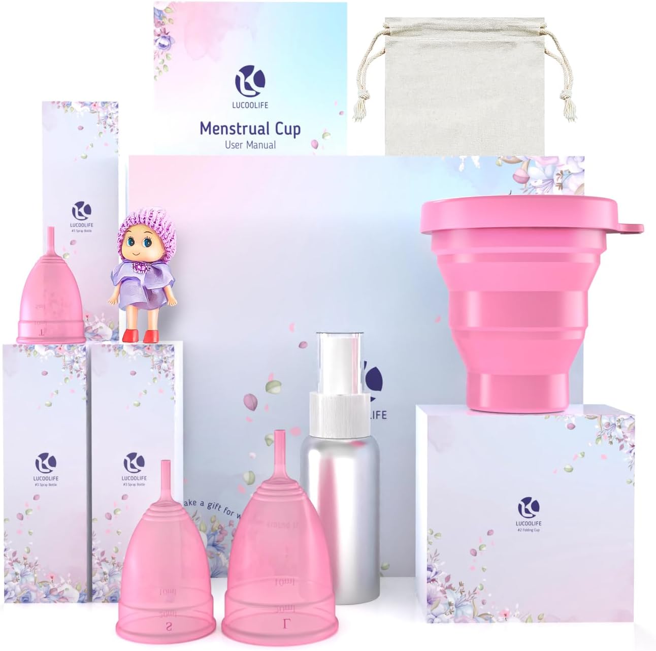 LUCOOLIFE Copa menstrual reutilizable, copas de silicona para el período, suaves, cómodas y respetuosas con el medio ambiente, juego de 3 kits para
