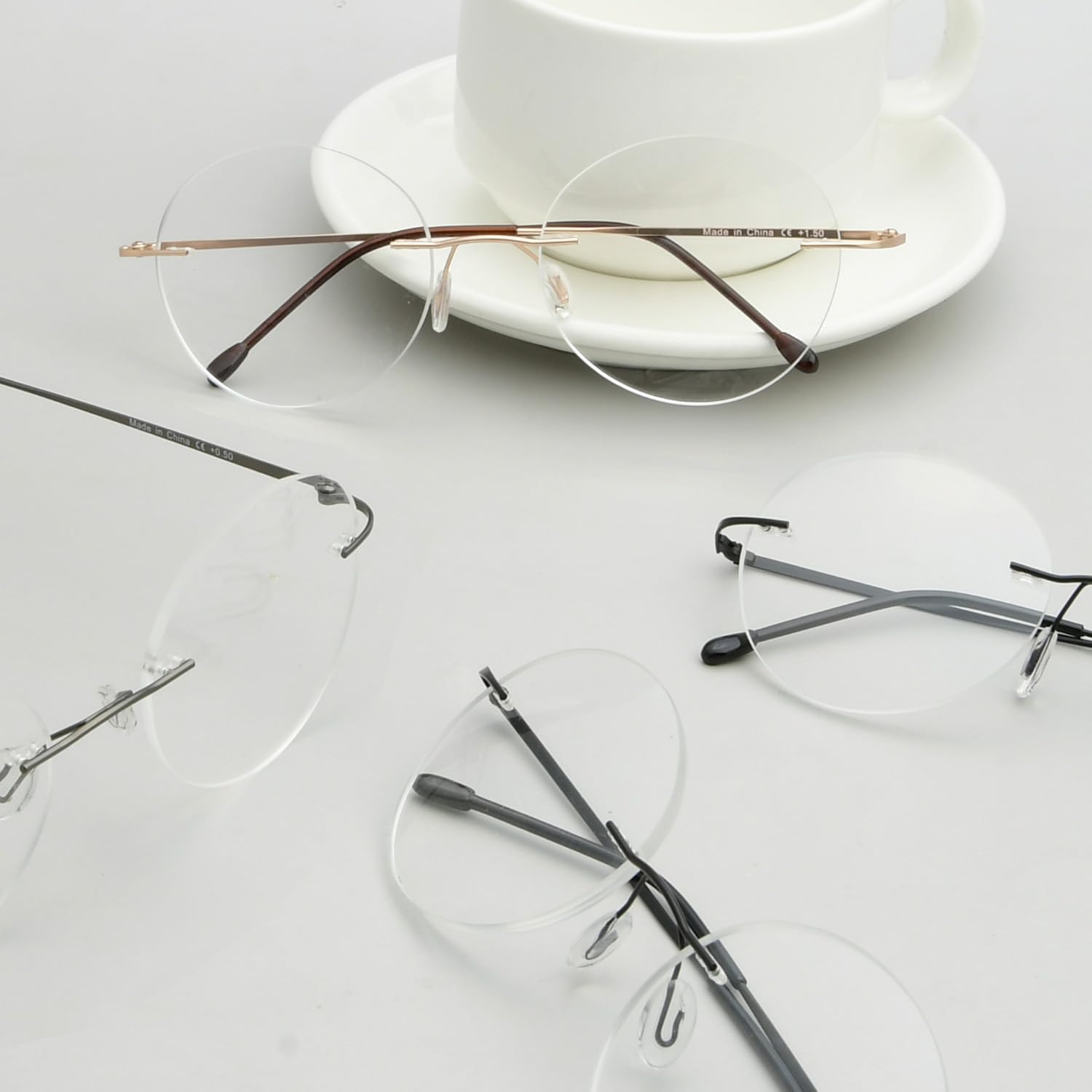 Eyekepper Paquete de 4 lentes de lectura redondos de metal sin montura para mujeres y hombres, lectores circulares sin marco