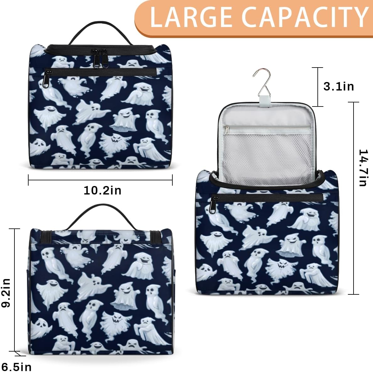 The Halloween Funny Texture Toiletry Bag for Women Travel Makeup Organizer with Hanging Hook Traveling Cosmetic Bags for Toiletries Accessories
