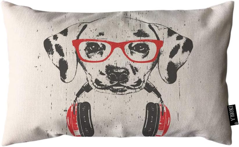EKOBLA Funda de almohada dálmata con diseño de animales divertidos con gafas de hip-hop, para mascotas, rectangular, para sofá, decoración del