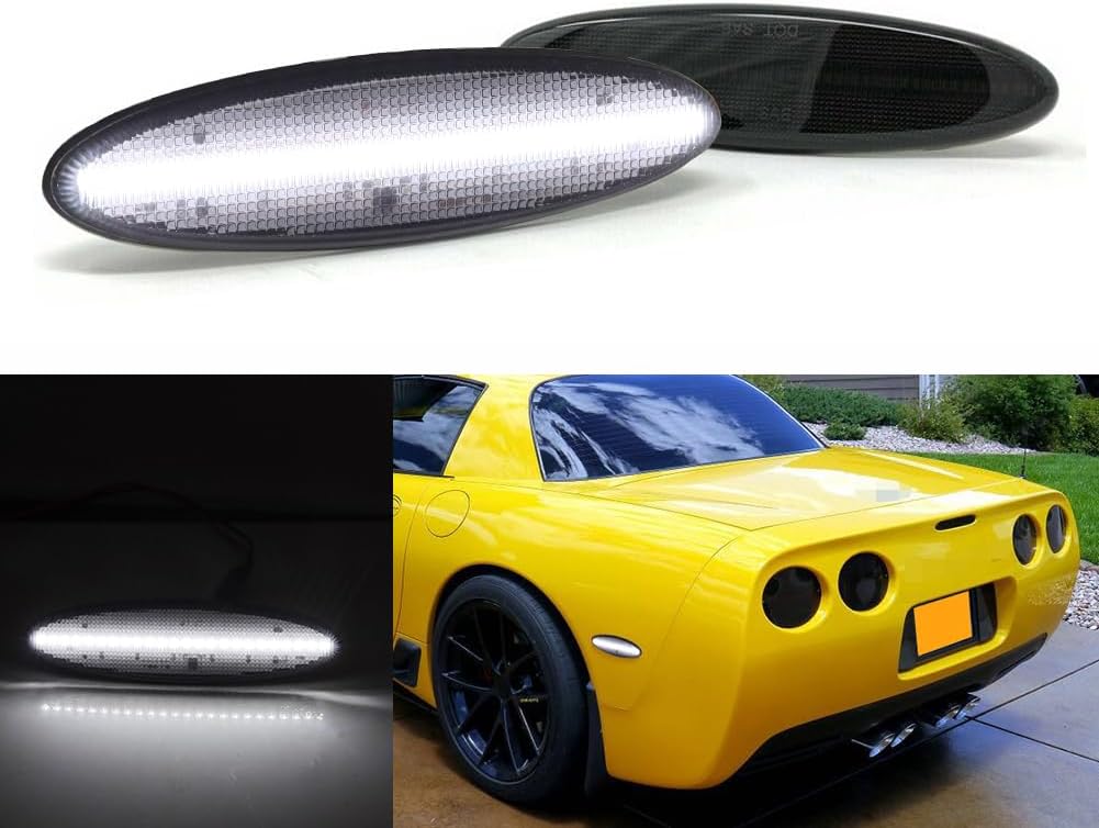 Blanco LED ahumado lente para 1997-2004 Chevrolet Corvette C5 parachoques trasero lateral Fender Marker luces de señal de giro OEM # 16523536