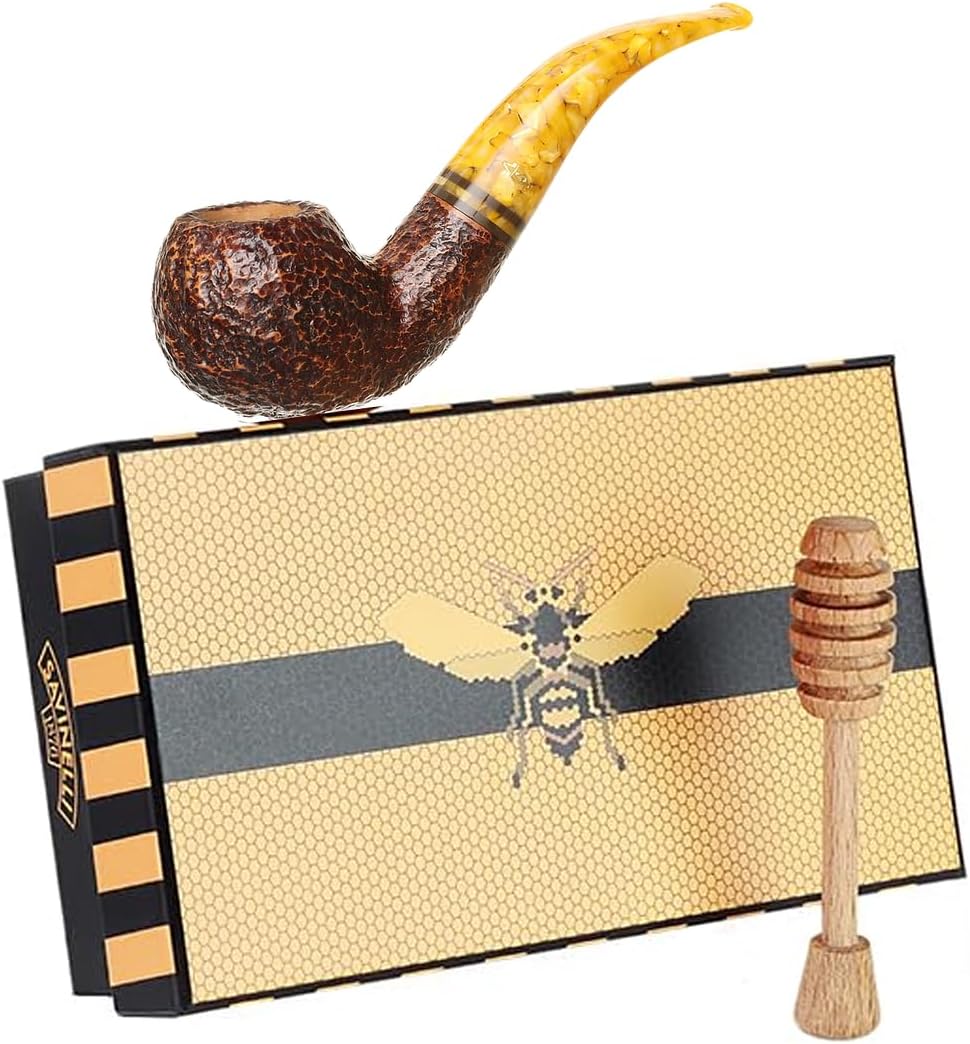 Miele Honey Pipe – Tubos de madera hechos a mano Savinelli Tobacco Pipe con acabado rústico (642)