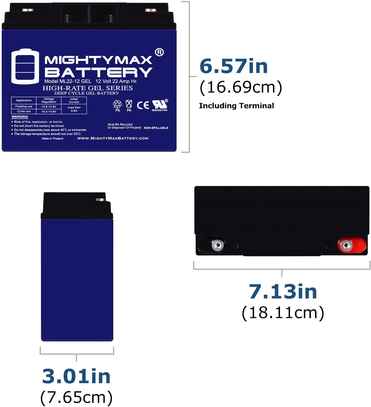 Batería de gel de repuesto de 12V 22AH para Kung Long WP22-12NE, paquete de 2