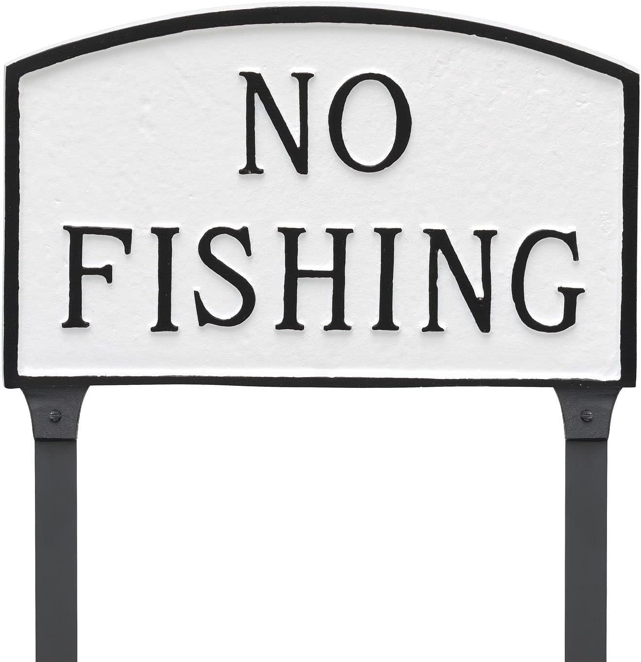 Placa de metal fundido sin arco de pesca – Pared o césped – Señal de advertencia de no pesca – Resistente a los rayos UV – Aluminio con