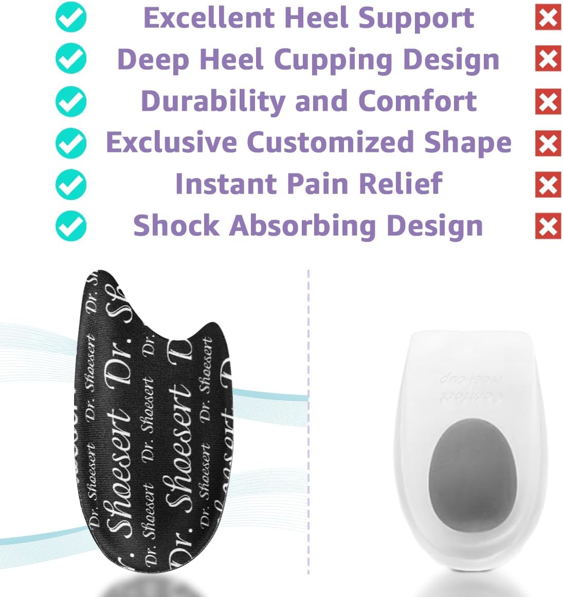 Dr. Shoesert Cojín de talón para tendinitis de Aquiles, espolones de talón y fascitis plantar, absorción de impactos, inserciones ortopédicas para
