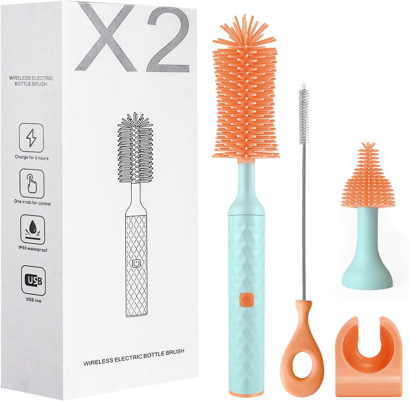 Cepillo eléctrico de limpieza de botellas, limpiador de cepillos para biberones, kit de limpieza de botellas de agua, cepillo de pezón, limpiador de