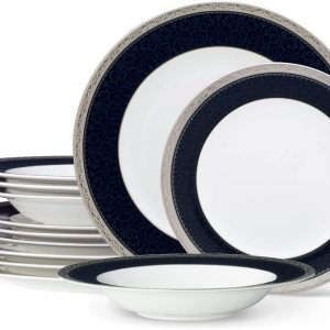 Noritake Odessa Cobalt Platinum – Juego de 12 piezas, color azulblanco Noritake Odessa Cobalt Platinum – Juego de 12 piezas, color azulblanco