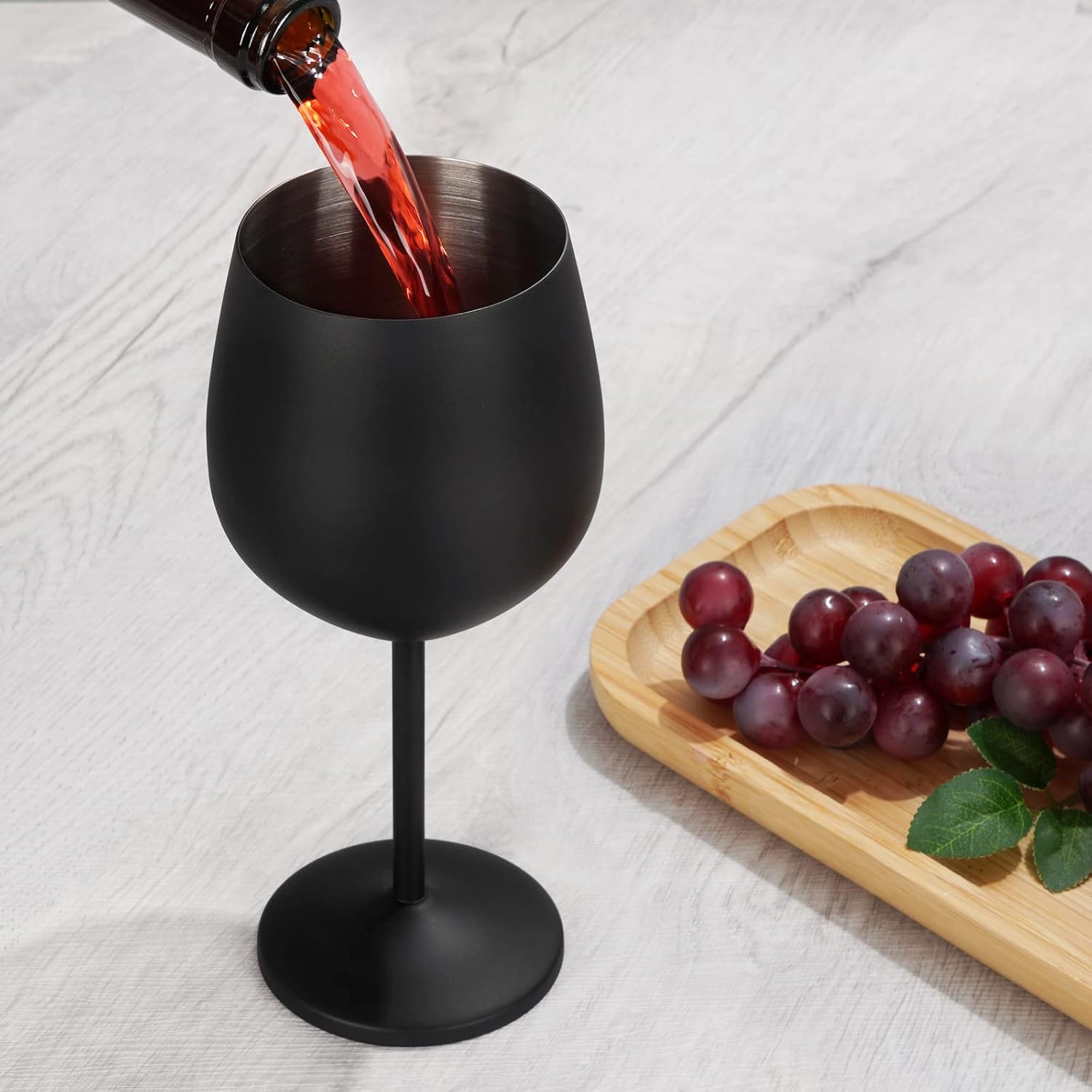 Lifecapido Copas de vino de acero inoxidable, copas de vino de tallo de acero inoxidable de 18 onzas, copas de vino de metal con tallo con cepillo