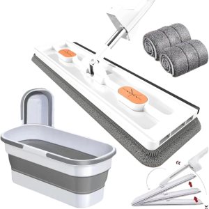 Roseionly – Trapeador plano grande, estilo de trapeador plano grande, giratorio de 360 con mango largo ajustable de acero inoxidable de 54 pulgadas Roseionly – Trapeador plano grande, estilo de trapeador plano grande, giratorio de 360 con mango largo ajustable de acero inoxidable de 54 pulgadas