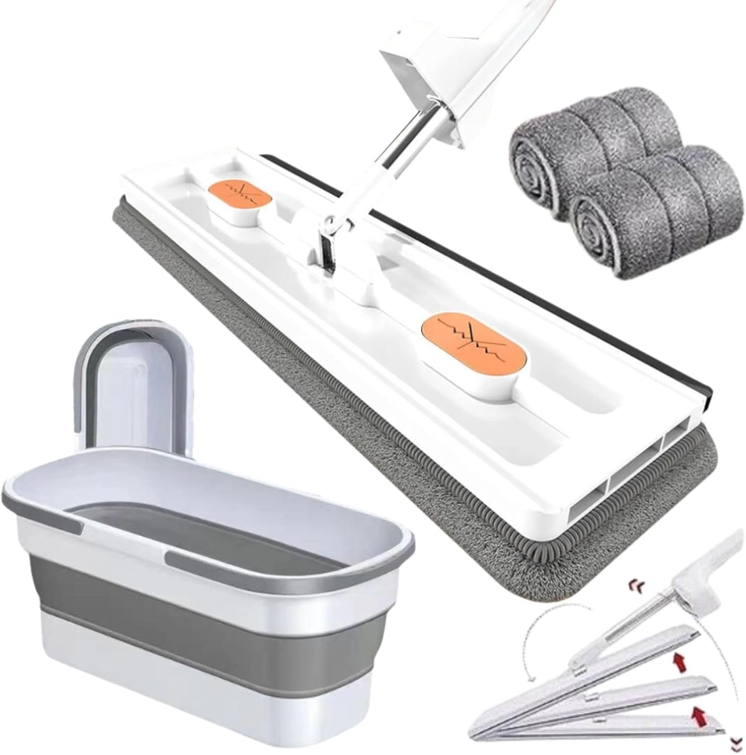 Roseionly – Trapeador plano grande, estilo de trapeador plano grande, giratorio de 360 con mango largo ajustable de acero inoxidable de 54 pulgadas