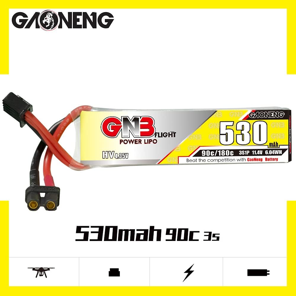 Gaoneng 2 unids GNB 3S 530mAh 11.4V HV LiPo batería tipo largo 90C XT30 enchufe LiHV alto voltaje para 2.5 pulgadas palillo de dientes Drone Torrent