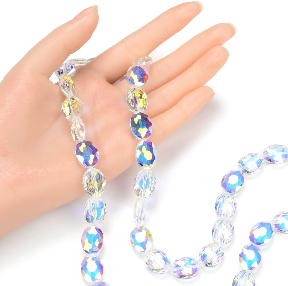 5 hebras checas de 0.630 in (0.63 pulgadas) facetadas planas ovaladas de cristal sueltas de cristal AB (225-235 piezas en total) para joyería
