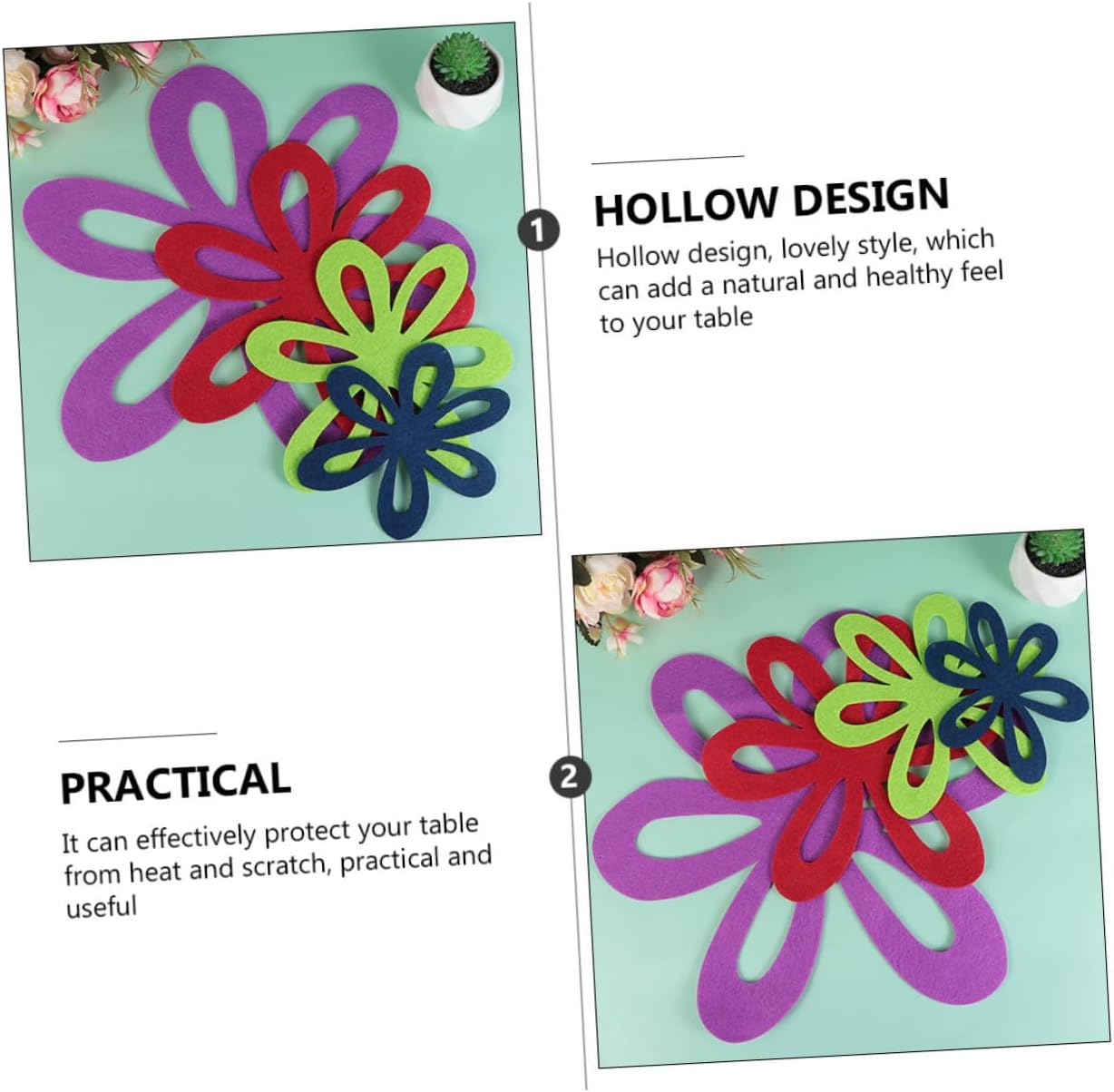 4 manteles individuales de cuatro colores tallados para mesa de comedor, trípode, manteles individuales separadores, protectores de mesa, tapetes de