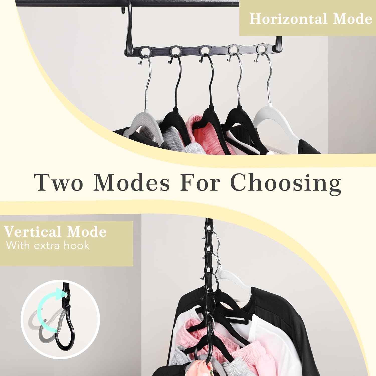 Magic Hanger – Paquete de 12 perchas multifuncionales para armario, organizador y almacenamiento, 5 agujeros, ahorro de espacio, apilador para