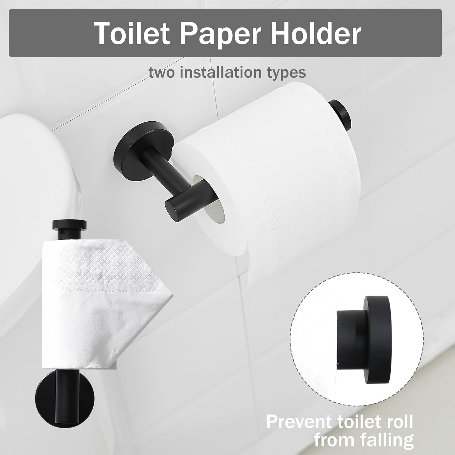 Fapully Juego de accesorios de baño de 8 piezas de acero inoxidable, juego de accesorios de baño negro mate montado en la pared