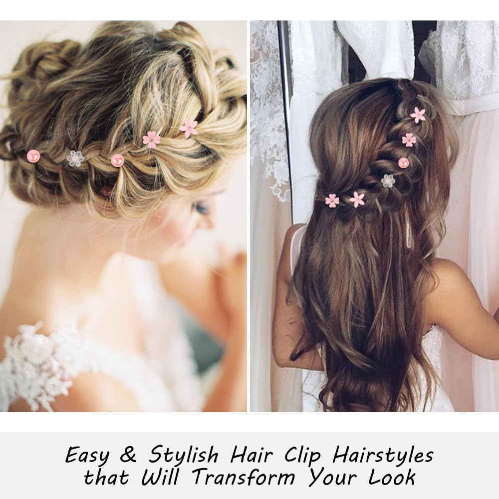 Ahoney 20 mini clips para el cabello con flores rosas con diamantes de imitación, bonitos horquillas para el cabello, decoraciones para boda,