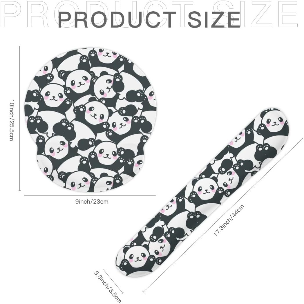 SKYDAWN – Juego de teclado y mouse de Pandas con reposamuñecas con base de goma antideslizante, soporte de muñeca para facilitar la escritura y