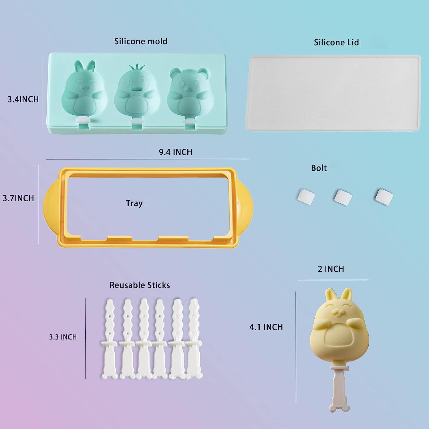 Moldes para paletas de hielo, moldes de silicona con 3 cavidades, molde para helados, animales y frutas, pastel de frutas, molde para hacer paletas