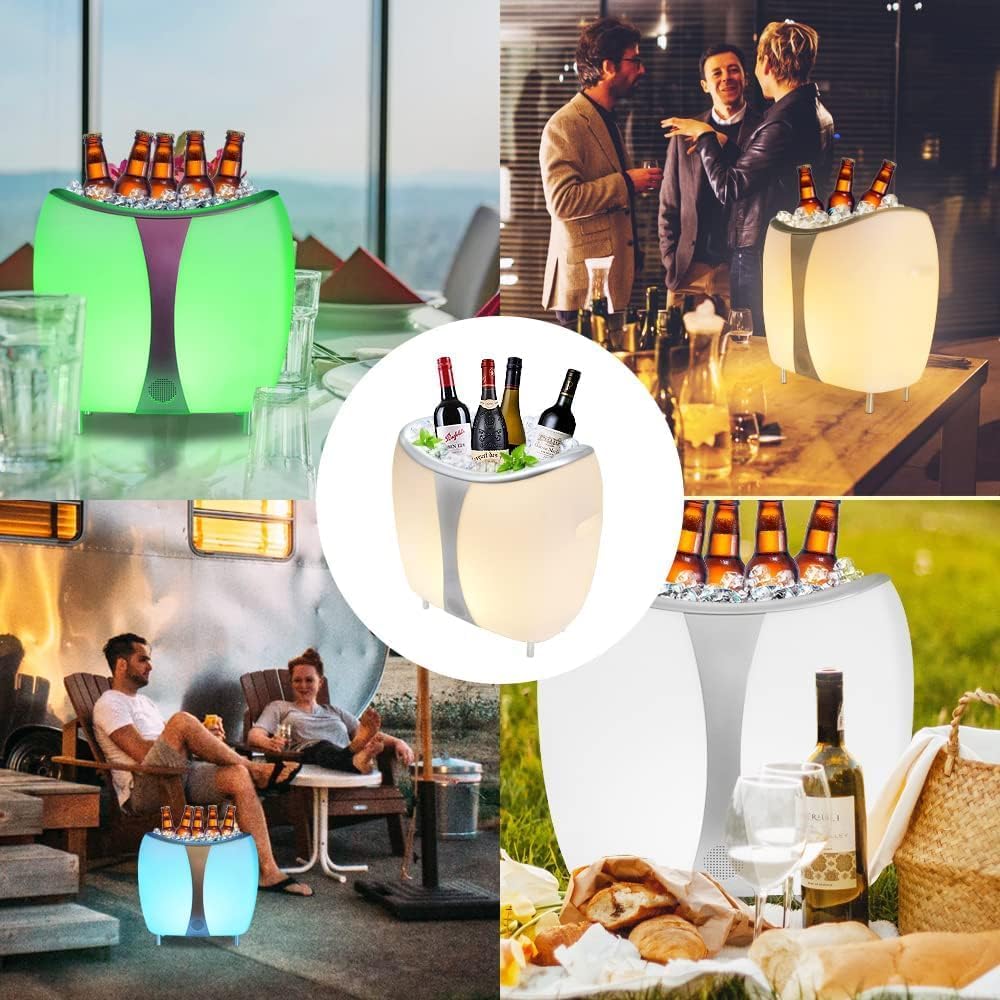Enfriador de bebidas LED 3 en 1 de alta calidad con altavoz Bluetooth y cambio de color RGB, perfecto para fiestas en el jardín. Enfriador de vino