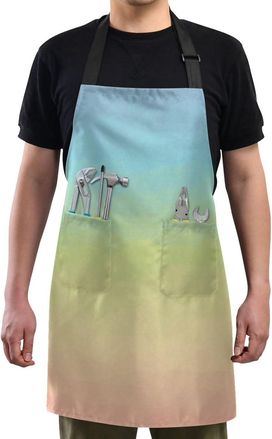 RPLIFE Lindos animales de granja en blanco sobre verde delantales de lona con bolsillos, baberos para barbacoa, delantal impermeable, delantal de