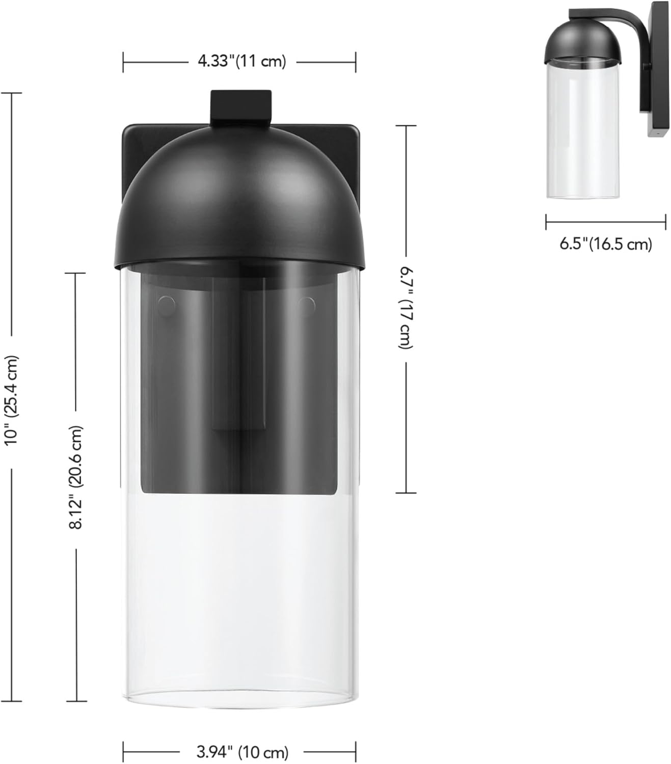 Globe Electric 60000023 Aplique de pared LED integrado de 12 W, negro mate, pantalla de vidrio transparente, iluminación exterior moderna,