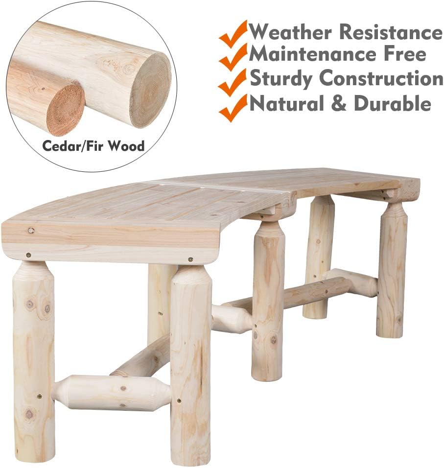 Banco curvado de madera para exteriores, estilo rústico, madera de cedroabeto, para patio, jardín, terraza y patio trasero, 40-55 pulgadas de ancho