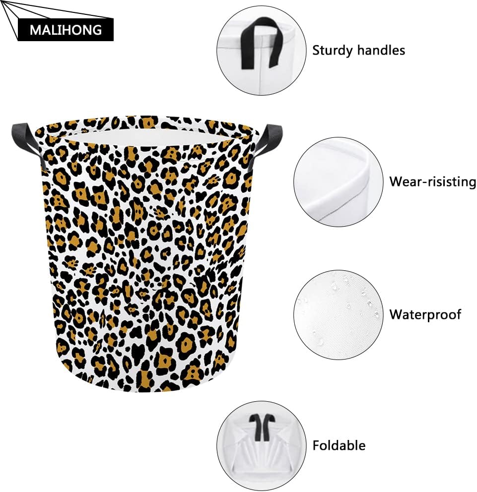 MALIHONG Cesta de lavandería grande con diseño de leopardo amarillo, lavable con asa, impermeable, plegable, organizador de juguetes, contenedor de