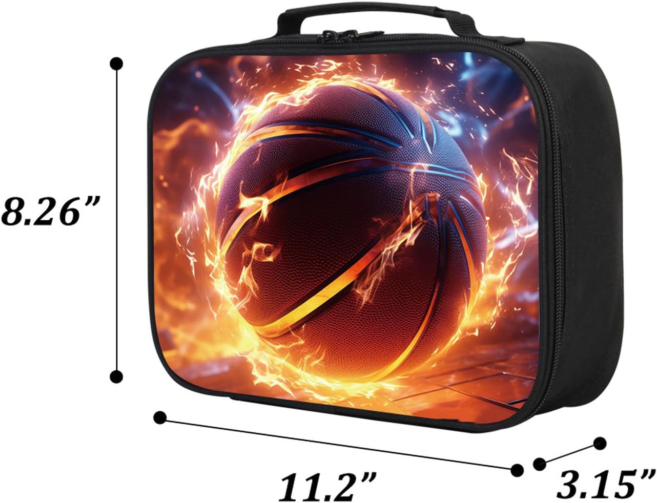 Fiambrera de baloncesto de fuego para niños y niñas, bolsa de almuerzo con doble aislamiento para niños en la escuela primaria, tela de poliéster