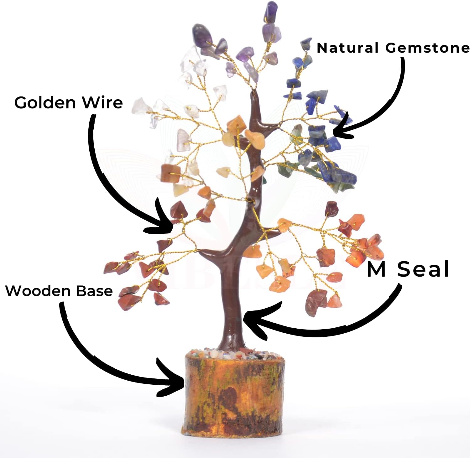 Combo de árbol de cristal de siete chakras, hecho a mano, piedras naturales curativas de cristales bonsái, árbol de dinero para energía positiva,